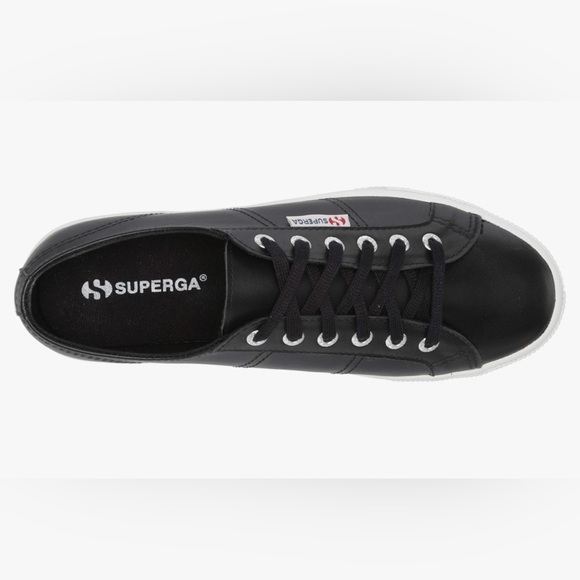 Superga Women's 2790-Naplngcotu Sneaker size 9 Black Leather upper white sole - Picture 5 of 7